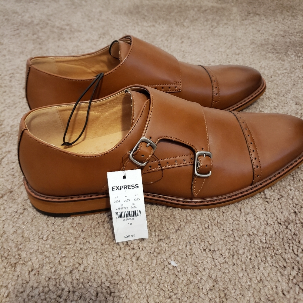 Brown double monk dress shoes